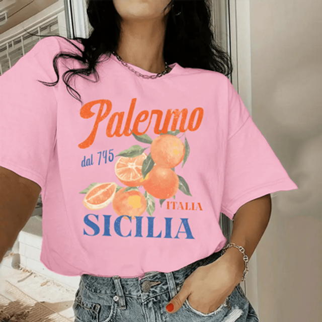 SHEIN Women&#39;s Letter & Fruit Print Loose Fit Round Neck Drop Shoulder Casual T-Shirt