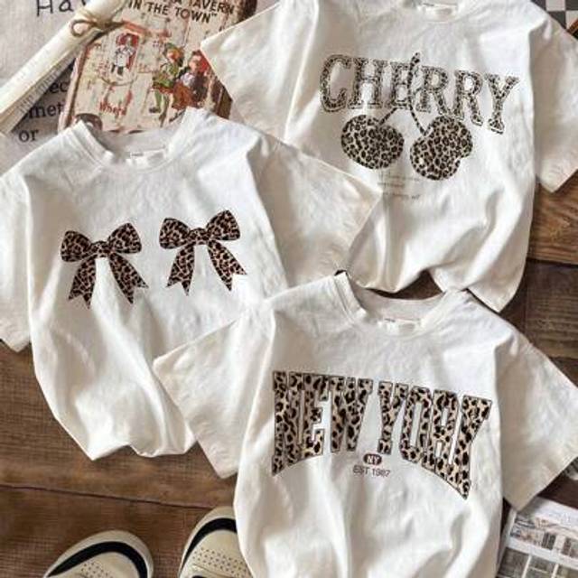 SHEIN 3pcs Teen Girls Casual Simple Leopard Print Short Sleeve T-Shirts, Suitable For Summer And Autumn