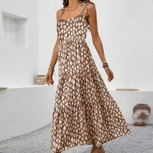 Breezaya Summer Vacation Printed Strapless Sleeveless Long Dress For Women Maxi Vacation Beach Outfit