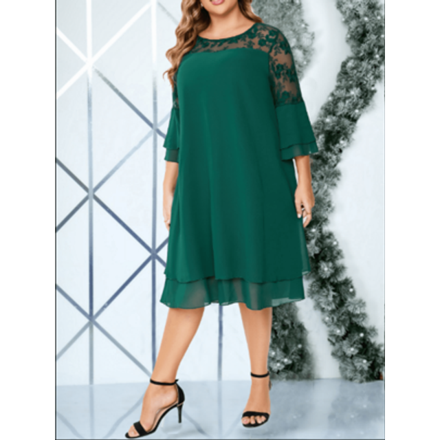 SHEIN Women&#39;s Plus Size Casual Midi Dress Retro Lace Half Sleeve Formal Evening Prom Dress Party Club Wear Streetwear