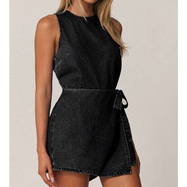 SHEIN Women&#39;s Solid Color Denim Dungarees And Jumpsuit, Minimalist & Fashionable, Suitable For Summer