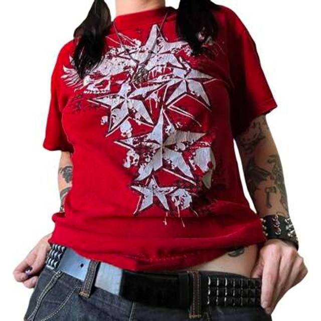 SHEIN Y2k Gothic Graphic Tee Tops Women Vintage Skull Print Long Sleeve Baggy T Shirt Emo Fairy Grunge Shirts Streetwear