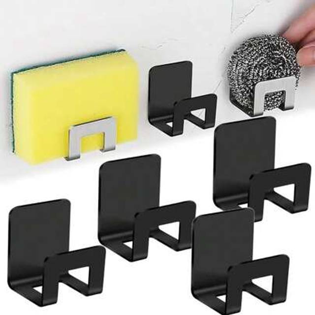 SHEIN 2pcs Stainless Steel Sponge Holder Adhesive Sink Drain Rack Kitchen Drying Rack Hanger Storage Rack Sink Accessories