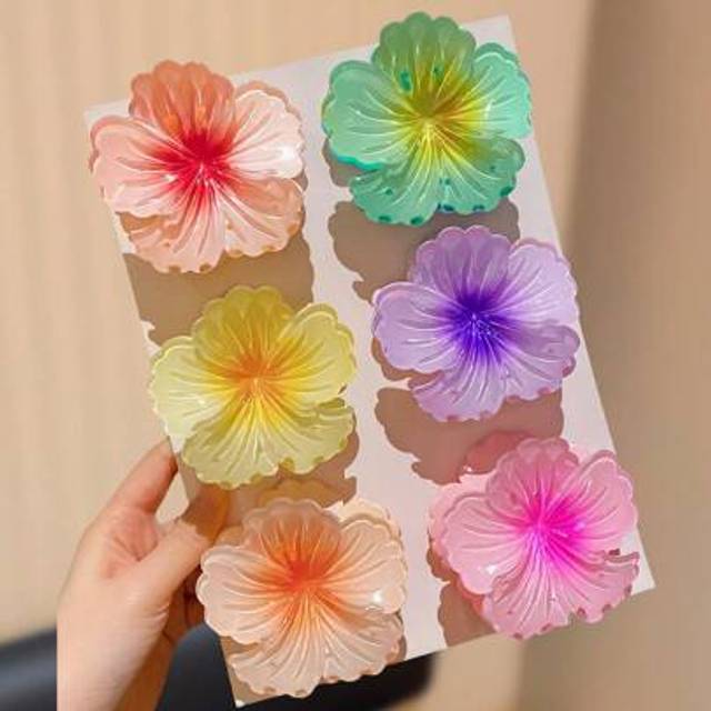 SHEIN 3/6pcs Women Colorful Flower Hair Claw Clips, Large Size