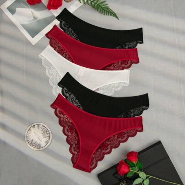 SHEIN Plus Size French Elegant Lace Trimmed Panties, Set Of 5 Lingerie