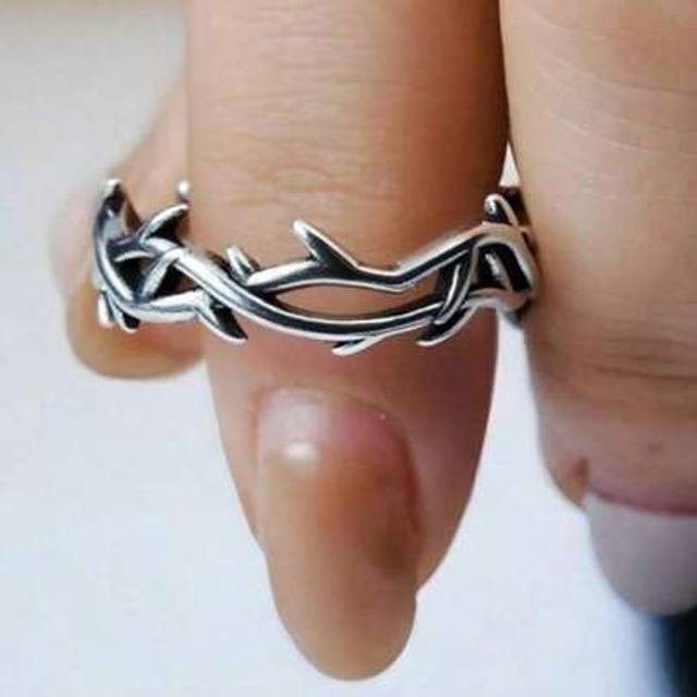 SHEIN Y2k Silver Thorn Ring Edgy Spike Barbed Wire Ring Unique Geometric Ring Open Adjustable Ring Gothic Streetwear Rings