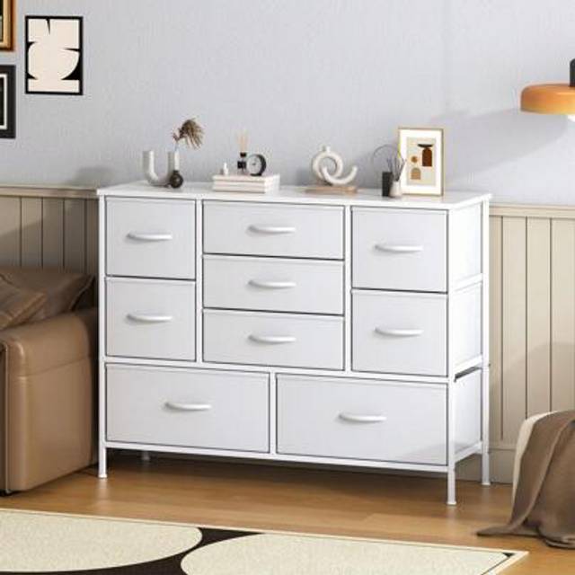SHEIN Elegant Chest Of 9 Drawers, Large Dresser With Metal Frame & MDF Top - Versatile Storage For Bedroom, Living Room, And Office