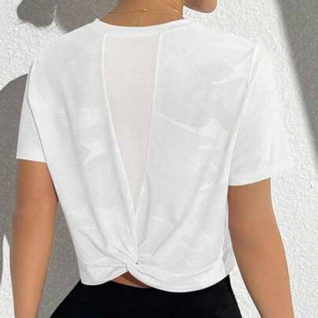 SHEIN Women Mesh Panel Short Sleeve Casual Comfortable Sports T-Shirt
