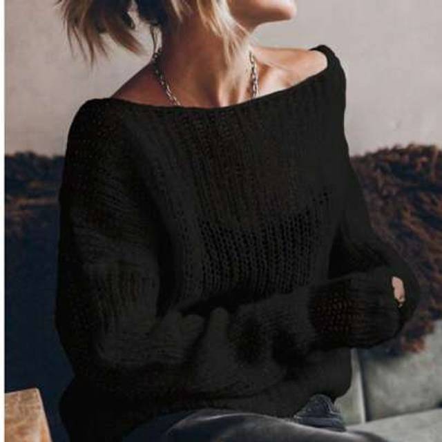 SHEIN Women&#39;s Loose Hollow Out Lightweight Off Shoulder Sweater, Graceful Casual Wear For Daily, Vacation, Spring/Summer