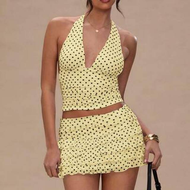 SHEIN Women&#39;s Casual Vacation Style Polka Dot Print Backless Cropped Tank Top, Summer