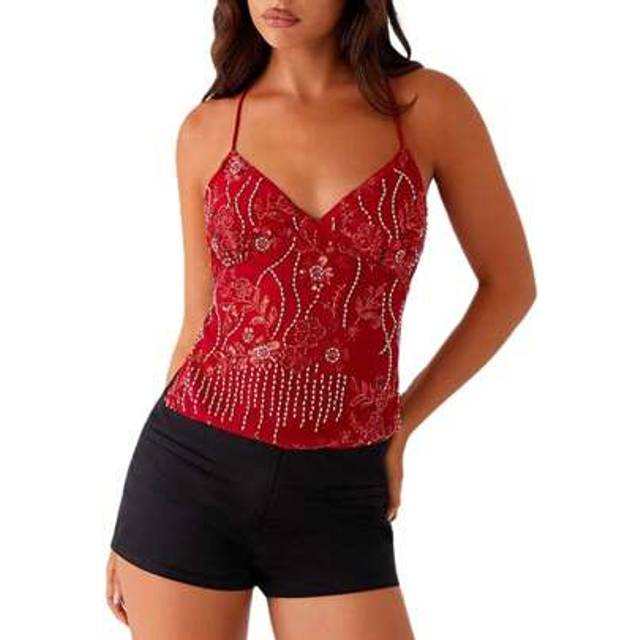 SHEIN Womens Sequin Sparkle Halter Crop Tops Sexy Sleeveless Deep V Neck Backless Glitter Tank Top Y2k Bling Rave Outfits
