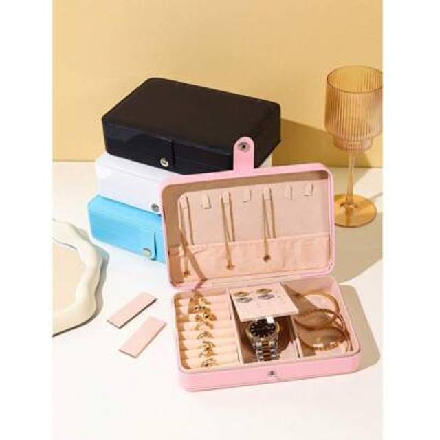 SHEIN 1pc Travel Jewelry Box Portable Jewelry Storage Case PU Waterproof Jewelry Box Large Capacity Jewelry Display Box Dust-Proof Double-Layer Ring Box Lea