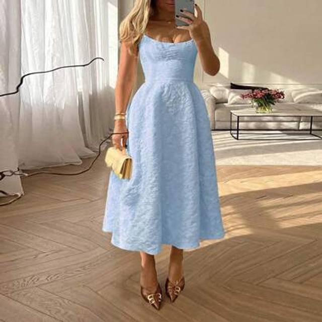 SHEIN Floreya Plus Size Summer Wedding Dress, Elegant Solid Color French High-Quality Elegant Waist-Cinched Slim Fit Spaghetti Strap Midi Dress, White