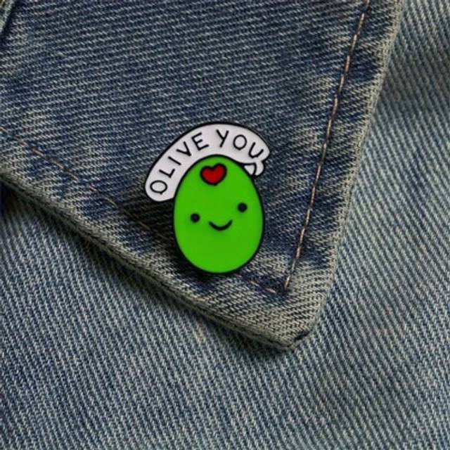 SHEIN OLIVE YOU Cartoon Broad Bean Enamel Pin Custom Decorative Brooches Ornaments Lapel Bag Badges Jewelry Gifts Pin Halloween Valentine&#39;s Day Valentines P