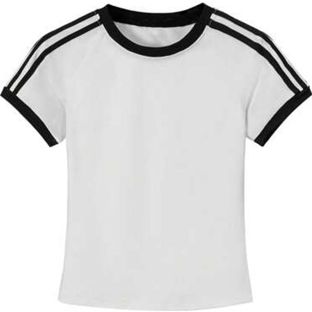 SHEIN Summer Casual Commuting Contrast Black & White Striped Cropped Short Sleeve T-Shirt For Women