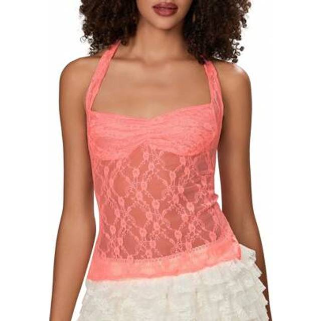 SHEIN Women&#39;s Y2K Lace Cami Tank Top Sexy Mesh See Through Spaghetti Strap Crop Camisole Backless Bustier Going Out Tops