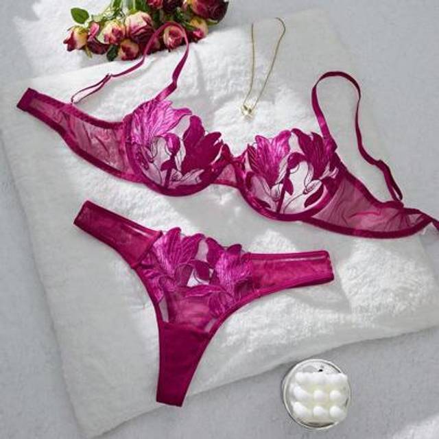 SHEIN 2pcs Women Romantic Tie Dye Maple Leaf Sheer Mesh Lingerie Set