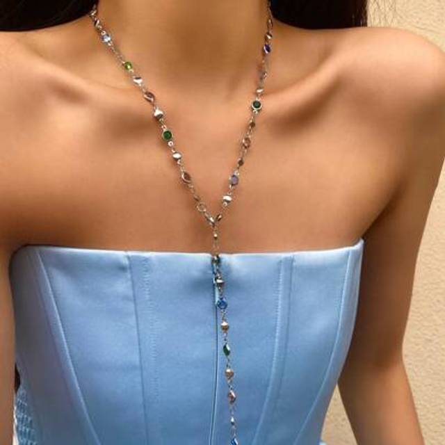 SHEIN 1pc Shiny Gold/Silver Sexy Y-Shaped Pendant Necklace, Bling Bling Accessory For Daily Wear, Dates, Parties, Holidays, Deep V Dresses, Anniversary, Bir