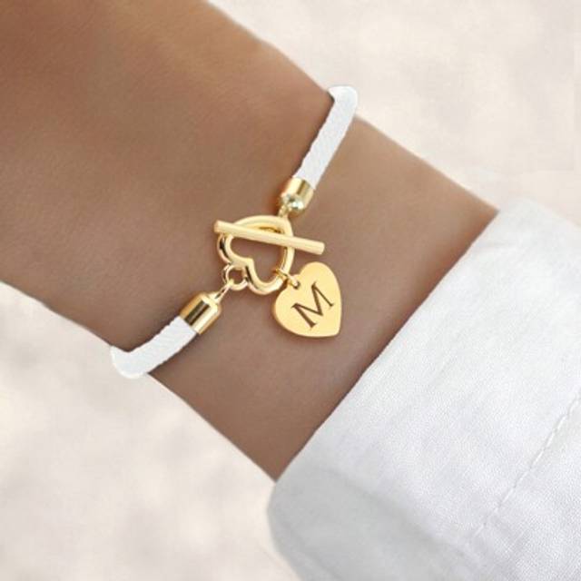SHEIN 1pc New Classic Gold Color Stainless Steel Heart Hollow Initial Adjustable Rope Bracelet For Women Valentines