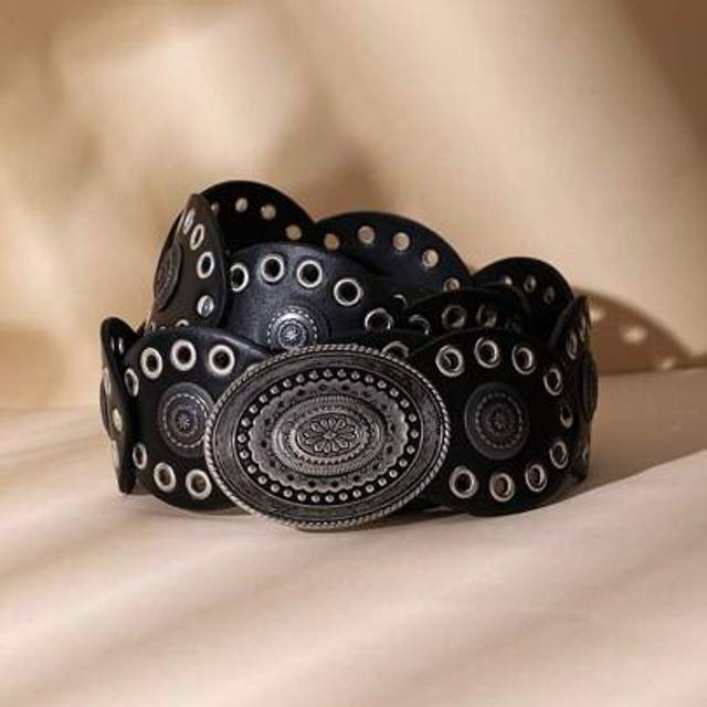 SHEIN Have Plus Size,1pc Rivet Decor Belt With Polka Dot Bohemian Causal Waistband, PU Casual Jeans Belt, Versatile For Outdoor, Festival, Commute, Western