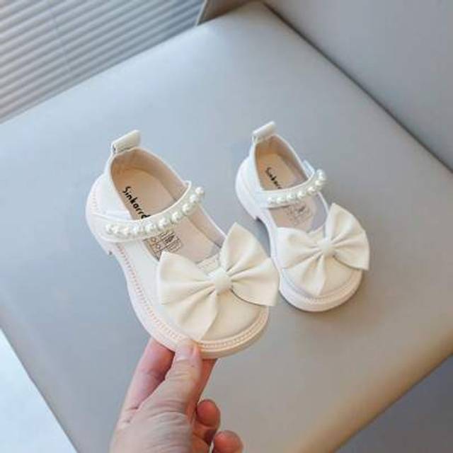 SHEIN 1 Pair 2025 New Style Girls Flat Shoes, PU Upper, Bow Decor, Hook And Loop Design, Versatile & Fashionable, Suitable For Spring, Summer, Autumn