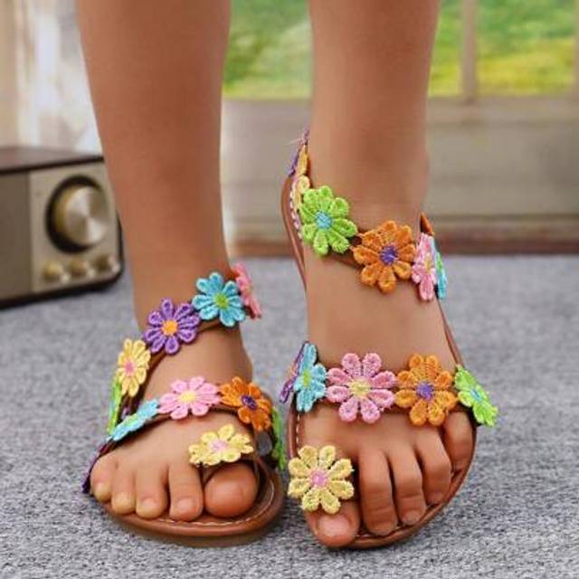 SHEIN Bosia&#39;s New Colorful Flower Flat Children&#39;s Casual Sandals