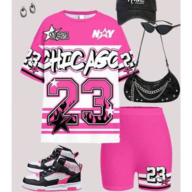 SHEIN 2pcs Vintage Sport &#34;Cool Girl&#34; Floral And Number 23 Print Set, Casual Short Sleeve T-Shirt & Shorts For Tweens, Summer
