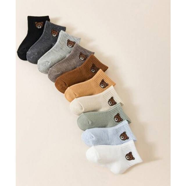 SHEIN 10 Pairs Of Cute Baby Bear Pattern Socks For Toddlers And Unisex Elastic Socks