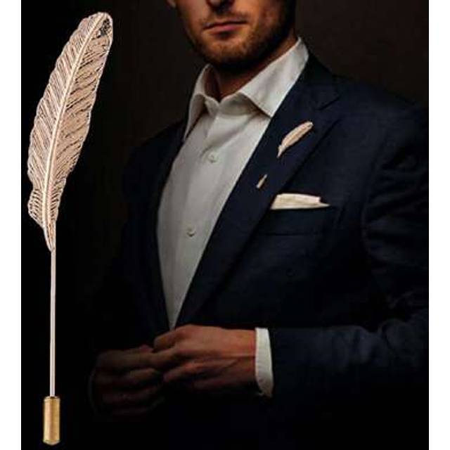 SHEIN 1pc Gold/Silver-Tone Men&#39;s Alloy Feather & Leaf Shaped Vintage Brooch, Suit Lapel Pin, Collar Pin, Letter Pin, Chest Flower Work Pin For Clothes Bag C