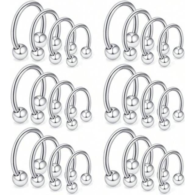 SHEIN 24PCS 16G Stainless Steel Nose Septum Horseshoe Earring For Women Men Nose Piercing Horsehoe Lip Piercing Hoop Ear Cartilage Rings 6-12mm