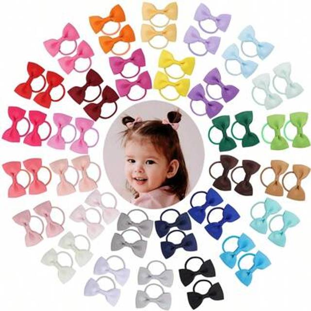 SHEIN 40pcs Bow Mini Elastic Hair Ties, Multicolor Four Seasons Hair Ties, Suitable For Kids And Toddlers Daily Accessories, Holiday Gifts (Colors Randomly