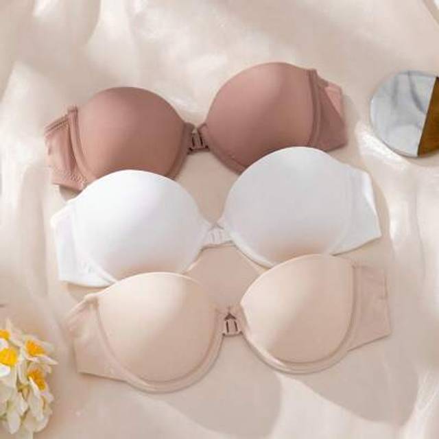 SHEIN 3pcs/Set Minimalist Backless Crop Top Bra, Sexy Women Wireless Front Closure Bustier
