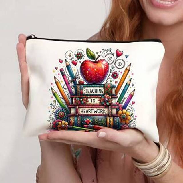 SHEIN 1pc Teacher Gifts, To Best Teacher Ever Letter Print Makeup Bag, Gift Bag Zipper Bag For Travel, Lightweight Storage Bag, Coin Purse, Zipper Clutch Po