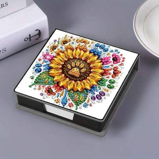 SHEIN 1pc Floral Design DIY Diamond Art, 5D Asymmetrical Diamond Painting, Black Faux Leather Memo Pad With 160 Sheets, Ideal For Home, Office, School Suppl