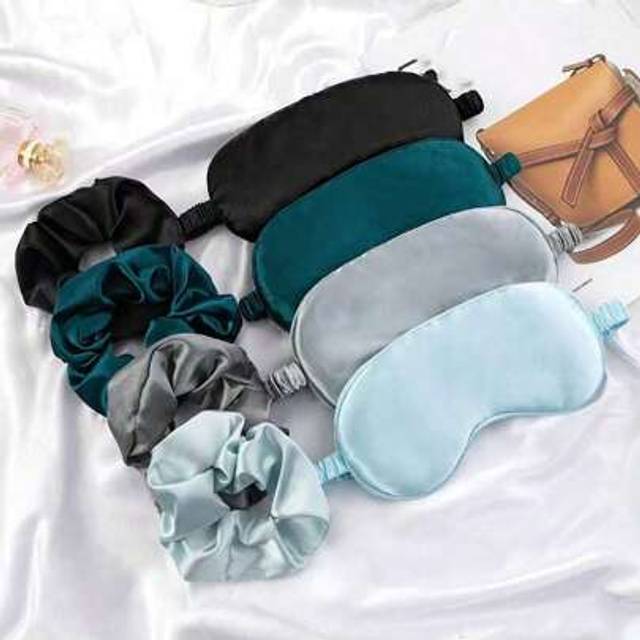 SHEIN 2pcs/Set Satin Sleep Eye Mask & Scrunchie Set, Blackout And Non-Compressive