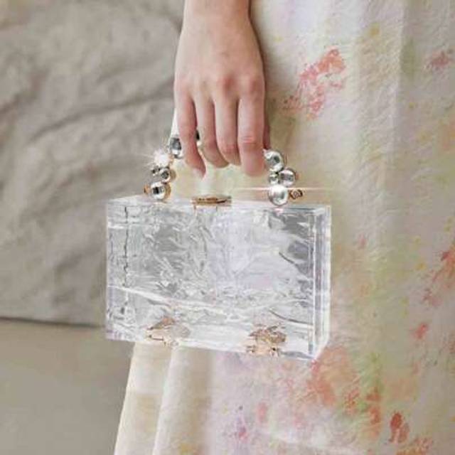 SHEIN 1pc Transparent Box Style Crystal & Metal Chain Strap Evening Clutch Bag, Elegant & Luxury Design For Party, High-End Women&#39;s Handbag
