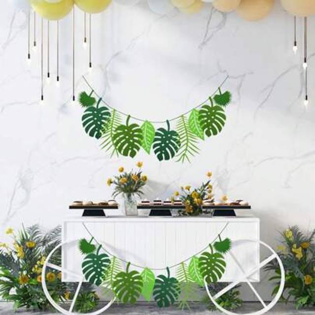 SHEIN 1set/2sets Hawaiian Palm Leaf Decoration Banners, Turtle Shell Bamboo Leaf Garlands, Suitable For Summer Beach Hawaiian Themed Parties, Forest Animal