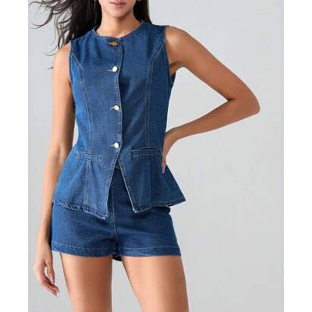 SHEIN Womens Denim Long Vest Waistcoat Vest Sleeveless Button-Up Back Slit Jean Jacket Vest Y2k Clothes