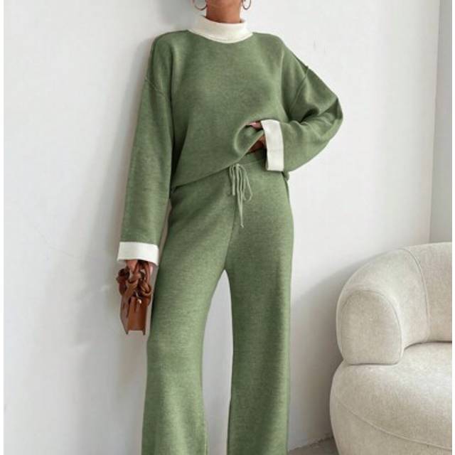 SHEIN WOMEN HÄ°GH NECK SOFT TOUCH SWEATERAND PANT TWO PÄ°ECE OUTFÄ°T CO-ORDS