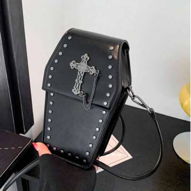 SHEIN Gothic Punk Style Rivet Skull Cross Small Bag, Personalized Y2K Crossbody Bag