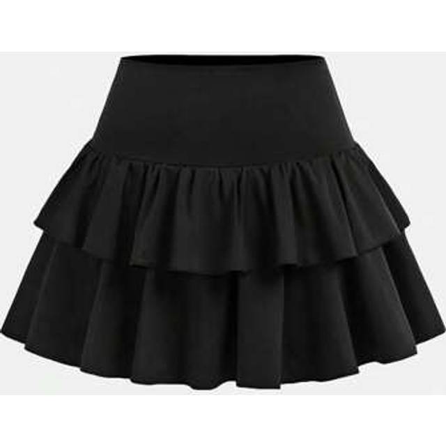 SHEIN Teen Girls Casual, Sports, Preppy, Back To School, Black Layered Ruffle Hem Cake Tutu Skirt Shorts Skirt, Spring And Summer