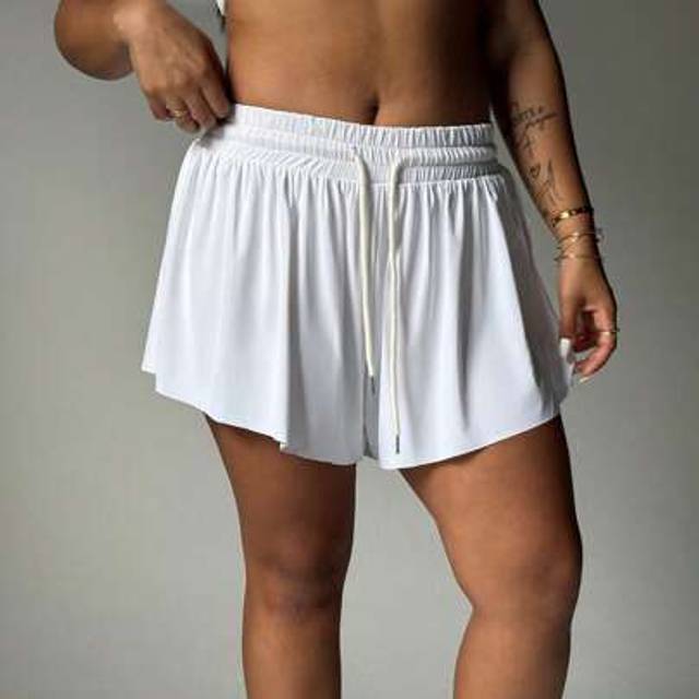 SHEIN Plus Size High Waist Drawstring Shorts With Lining Pockets, For Spring/Summer Sweater Shorts