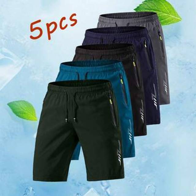 SHEIN 5 Pairs Of Men&#39;s Summer Outdoor Casual Quick-Dry Ice Silk Shorts For Running, Gym And Sports, Suitable For Camping, Climbing And Street Wear.