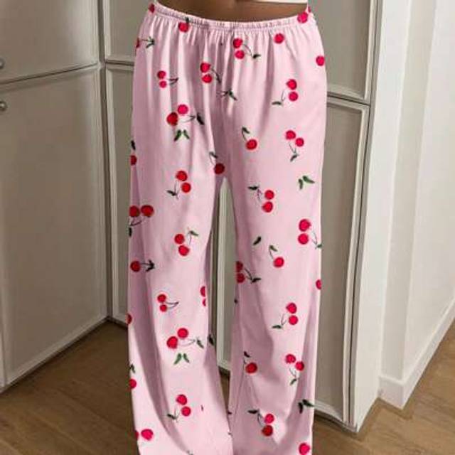 SHEIN Women&#39;s Cherry Blossom Printed Casual Low-Waisted Trousers, Suitable For Summer Fall Clothes Winter Clothes