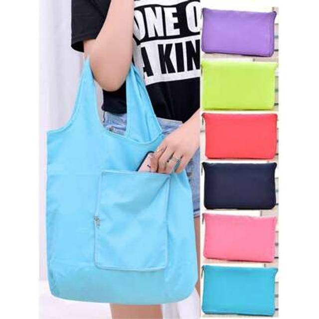 SHEIN 1pc Supermarket Shopping Bag Foldable Reusable Waterproof Travel Bag,Portable Lightweight Tote Bag, Large Capacity Lightweight & Durable Tote Bag For