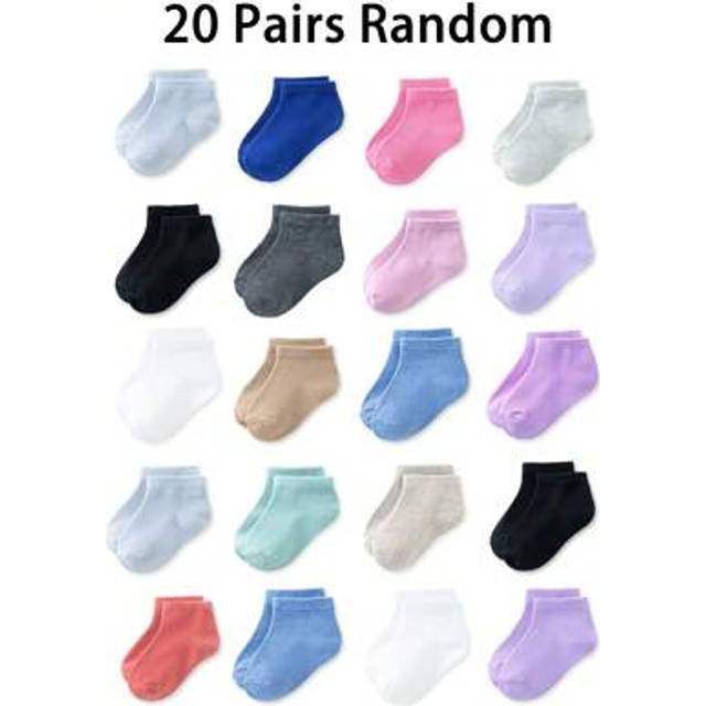 SHEIN 20pairs Baby Solid Ankle Socks For Daily Life, Toddler Neutral Kids Socks Combination Comfortable And Breathable Children&#39;s White And Black Socks