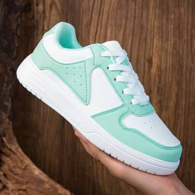 SHEIN Spring New Fashionable Minimalist Classic Round Toe Casual Sneakers, Mint Green & White Lace-Up Thick Sole Athletic Shoes, Suitable For Students, Skat