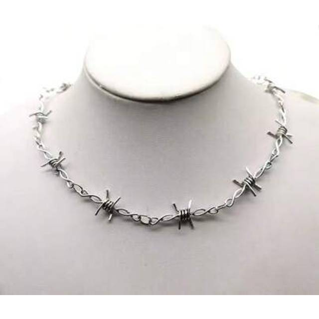 SHEIN Small Wire Brambles Iron Unisex Choker Necklace Women Hip-Hop Gothic Punk Style Barbed Wire Little Thorns Chain Choker Gifts