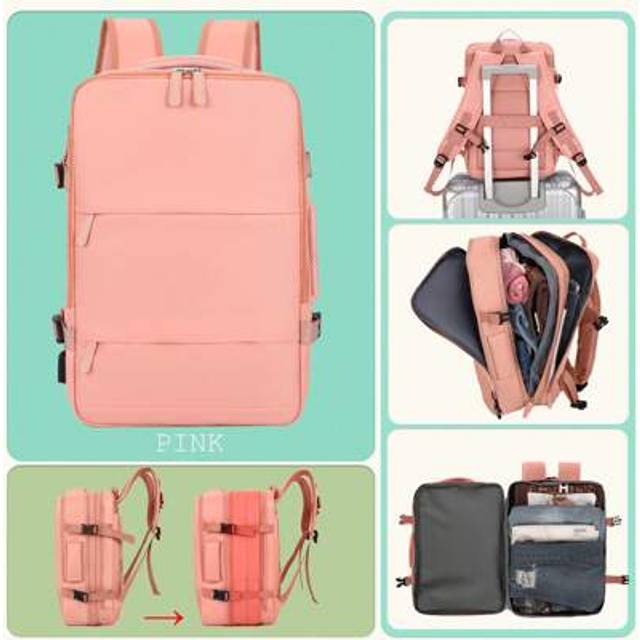 SHEIN 1 Pc Fashionable Travel Backpack With Luggage Strap Design. Can Expend Capacity And Fully Open.Portable Minimalist Work Bag With Multi Compartments.Pe
