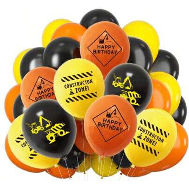 SHEIN 36pcs Construction Zone Themed Balloons Set - Yellow, Black & Orange Rubber Balloons - No Electricity, Feather-Free - Perfect For Birthday Parties & I